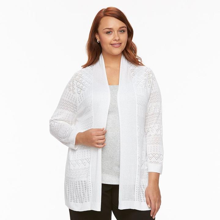 Plus Size Croft & Barrow&reg; Pointelle Open-front Cardigan, Women's, Size: 2xl, White