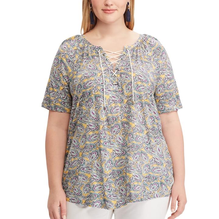 Plus Size Chaps Lace-up Top, Women's, Size: 2xl, Yellow