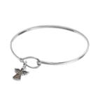 Silver Luxuries Silver Plated Marcasite Angel Charm Bangle Bracelet, Women's, Grey