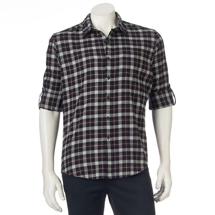 Men's Apt. 9&reg; Modern-fit Plaid Flannel Button-down Shirt, Size: Medium, Red