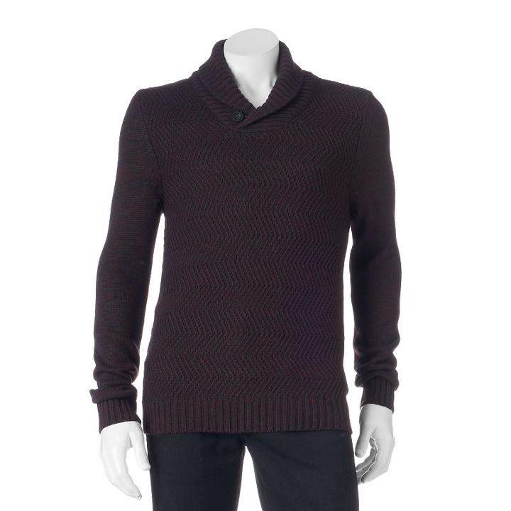 Men's Method Classic-fit Heathered Shawl-collar Sweater, Size: Large, Drk Purple