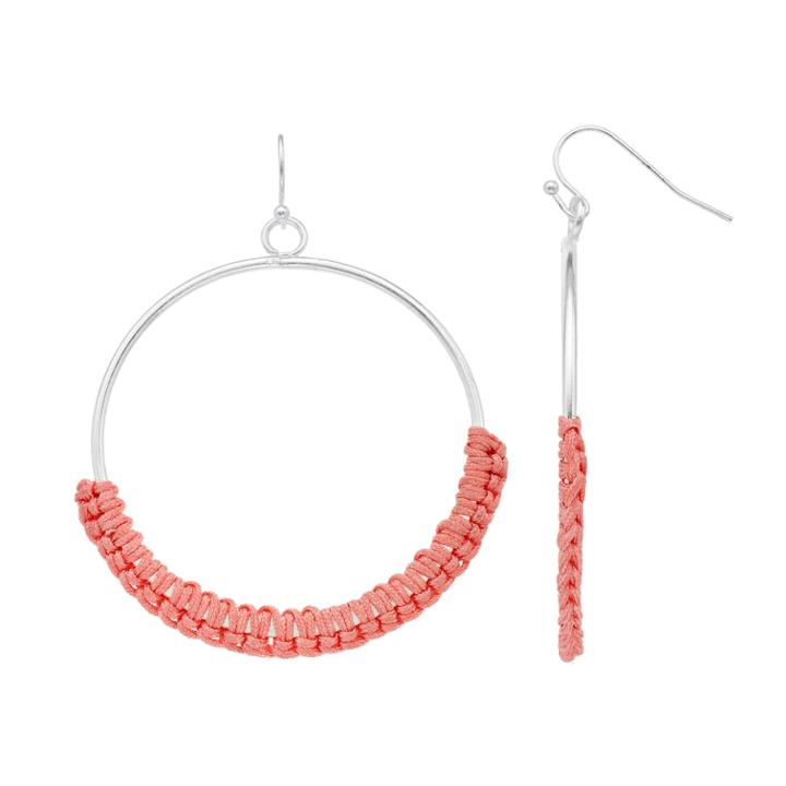 Thread-wrapped Hoop Drop Nickel Free Earrings, Women's, Pink