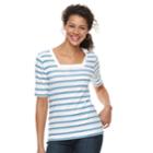 Women's Croft & Barrow&reg; Squareneck Elbow Sleeve Tee, Size: Large, Dark Blue