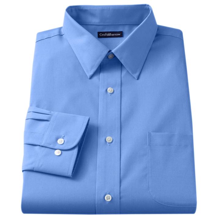 Men's Croft & Barrow&reg; Fitted Solid Easy Care Point-collar Dress Shirt, Size: 17.5-32/33, Blue