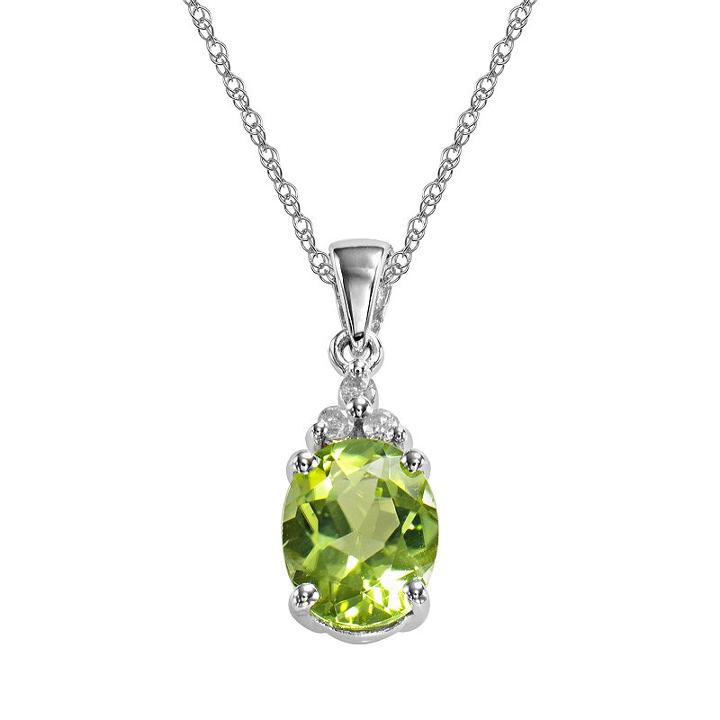 10k White Gold Peridot And Diamond Accent Pendant, Women's, Size: 18, Green