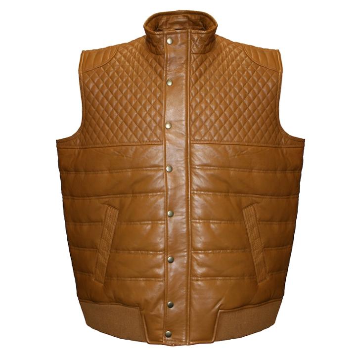 Men's Franchise Club Geo Quilted Satin-lined Lambskin Leather Vest, Size: Xxl, Red/coppr (rust/coppr)