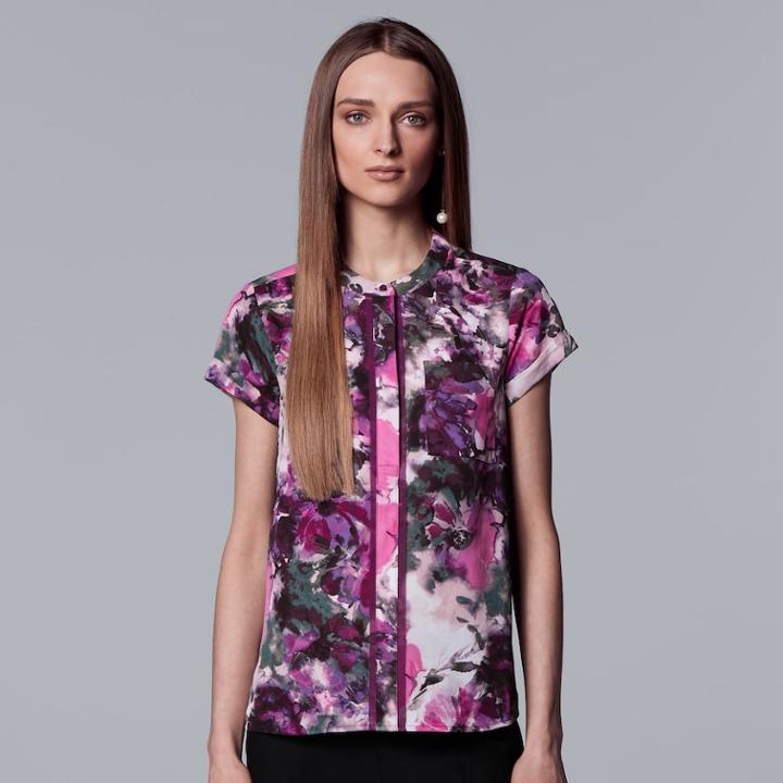 Petite Simply Vera Vera Wang Essential Popover Top, Women's, Size: S Petite, Med Purple