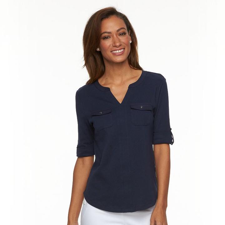 Women's Croft & Barrow&reg; Pocket Roll-tab Tee, Size: Xxl, Blue