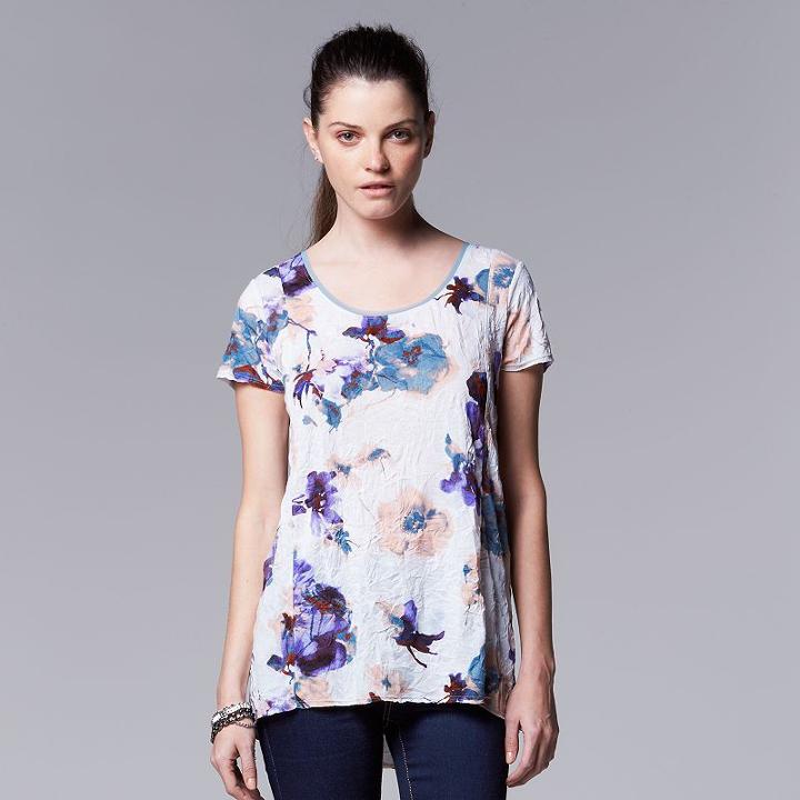 Women's Simply Vera Vera Wang Print Crinkle Tee, Size: Small, White