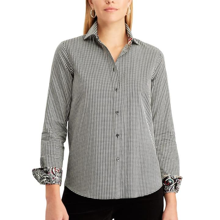 Petite Chaps Striped Button-down Shirt, Women's, Size: L Petite, Black
