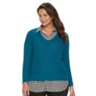 Plus Size Croft & Barrow&reg; Mock-layer V-neck Sweater, Women's, Size: 2xl, Blue