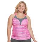 Plus Size Free Country Striped Racerback Tankini Top, Women's, Size: 2xl, Pink Other