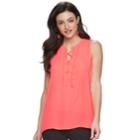 Women's Apt. 9&reg; Lace-up Georgette Tank, Size: Medium, Brt Orange