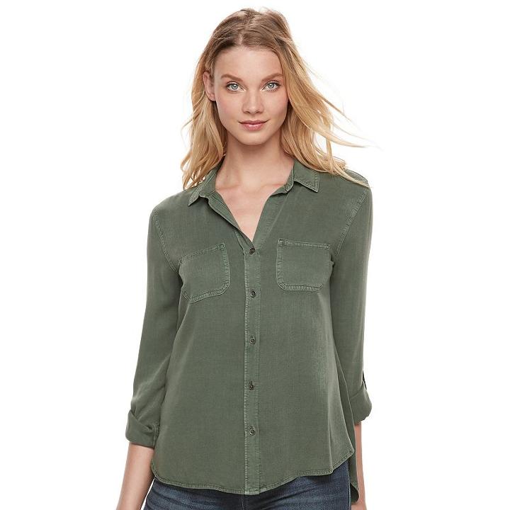 Women's Rock & Republic&reg; Twill Shirt, Size: Xl, Green