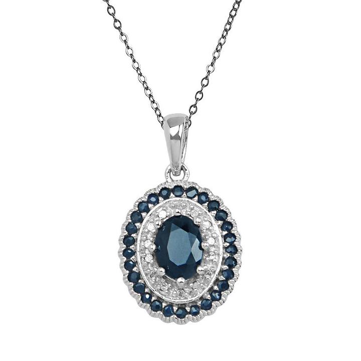 Sterling Silver Sapphire And Diamond Accent Oval Pendant, Women's, Size: 18, Blue