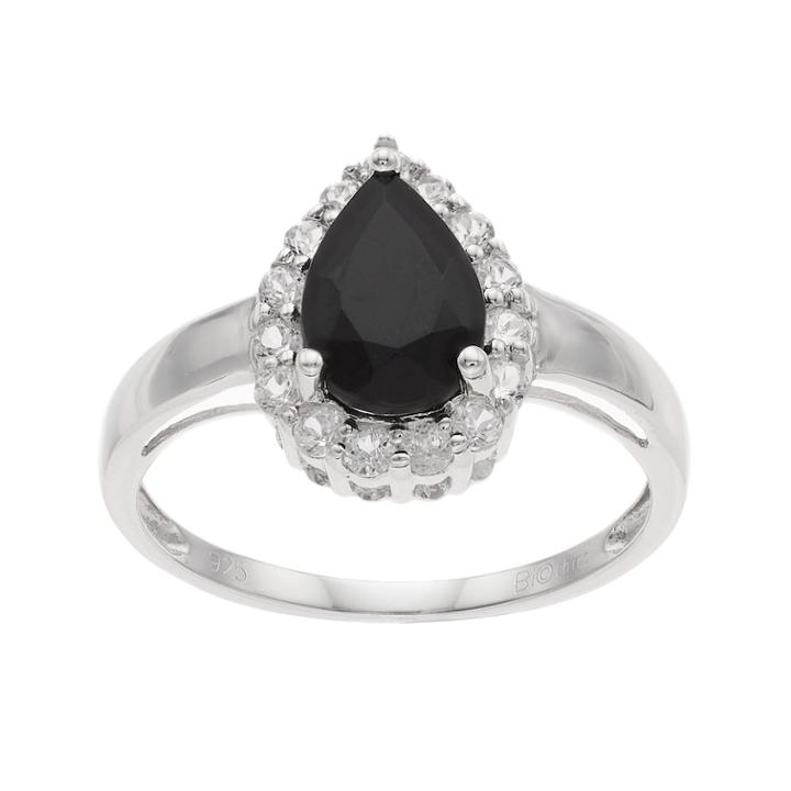 Sterling Silver Onyx & White Topaz Teardrop Ring, Women's, Size: 6