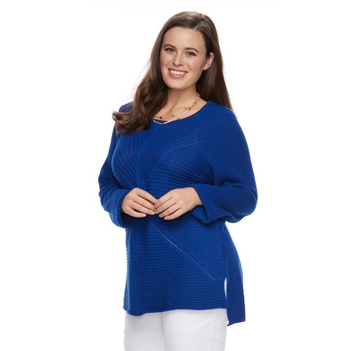 Plus Size Dana Buchman Mixed-stitch Crewneck Sweater, Women's, Size: 1xl, Brt Blue