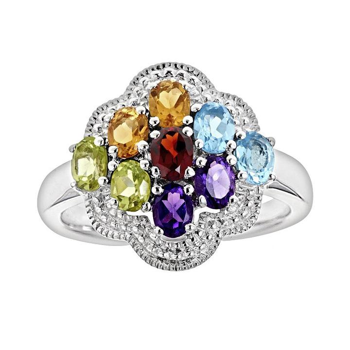 Sterling Silver Gemstone Cluster Ring, Women's, Size: 5, Multicolor