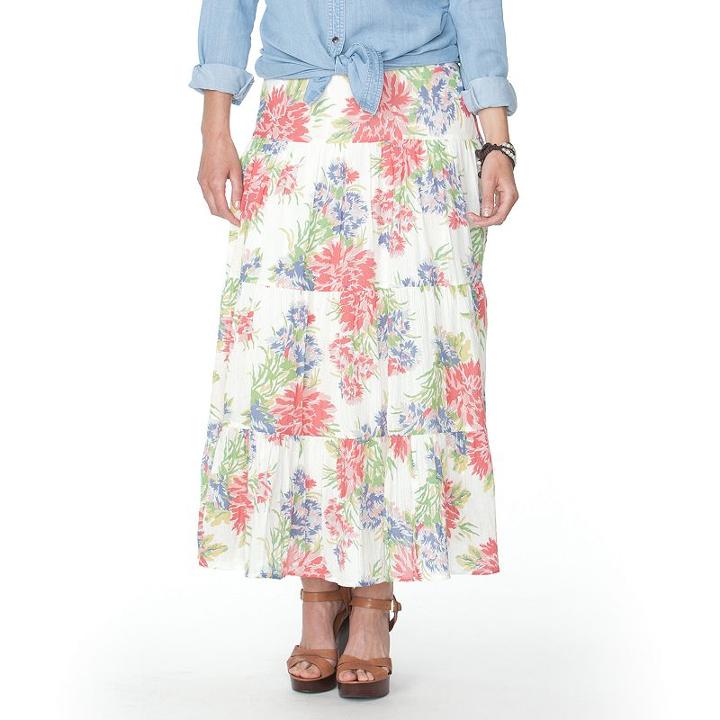 Plus Size Chaps Tiered Maxi Skirt, Women's, Size: 1xl, Pink Ovrfl