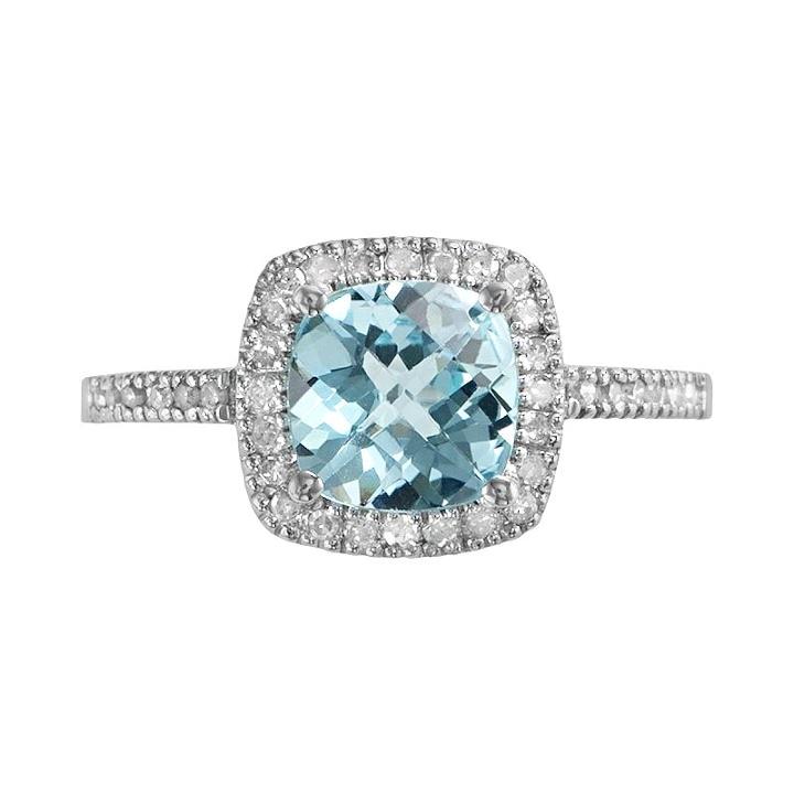10k White Gold 1/5-ct. T.w. Diamond And Blue Topaz Frame Ring, Women's, Size: 7