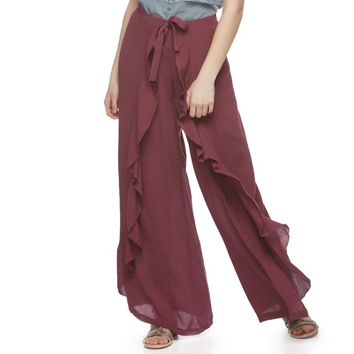 Juniors' Vanilla Star Ruffled Soft Wide-leg Pants, Teens, Size: Xl, Brt Pink