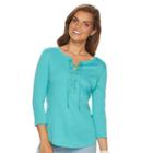 Women's Chaps Lace-up Tee, Size: Small, Blue