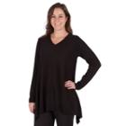 Women's Larry Levine Shark-bite V-neck Sweater, Size: Small, Black