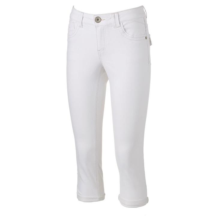 Women's Artisan Crafted By Democracy Embroidered Capri Jeans, Size: 4, Natural