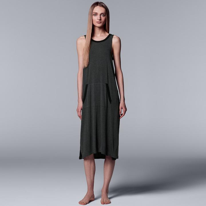 Women's Simply Vera Vera Wang Long Chemise, Size: Xl, Grey (charcoal)