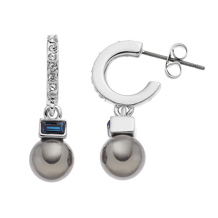 Simply Vera Vera Wang Simulated Pearl Hoop Earrings With Swarovski Crystals, Women's, Blue