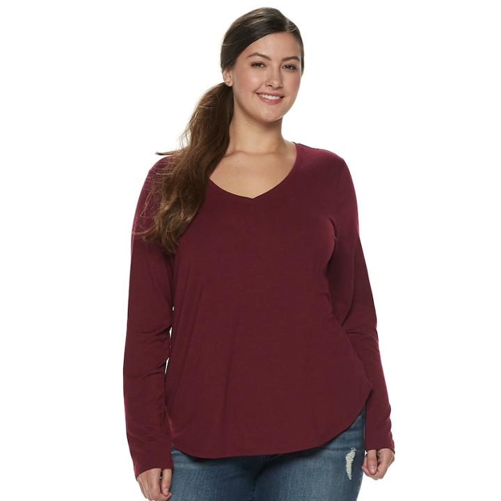 Juniors' Plus Size So&reg; Perfect V-neck Tee, Teens, Size: 1xl, Dark Pink