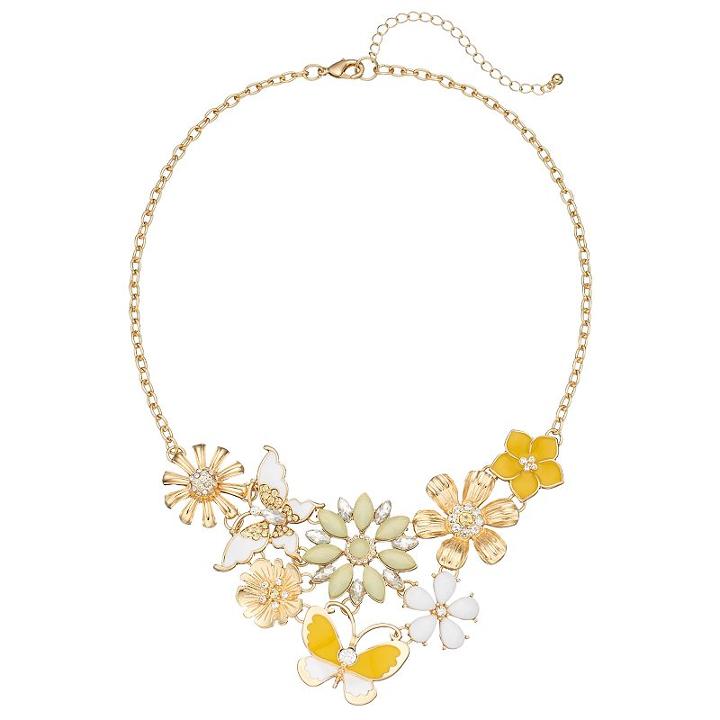 Yellow Butterfly & Flower Statement Necklace, Women's