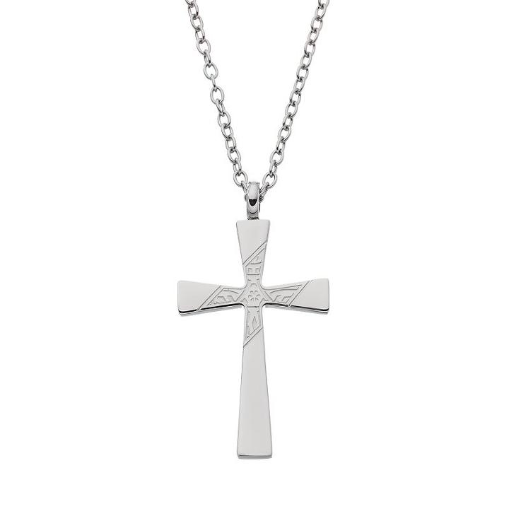 Focus For Men Stainless Steel Cross Pendant Necklace, Size: 22, Silver