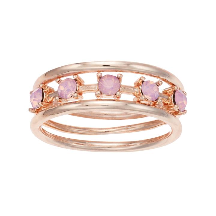 Lc Lauren Conrad Simulated Crystal Ring Set, Women's, Size: 7, White