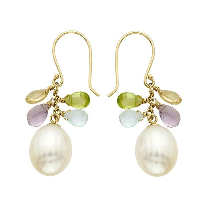 14k Gold Gemstone Briolette & Freshwater Cultured Pearl Drop Earrings, Women's, Multicolor