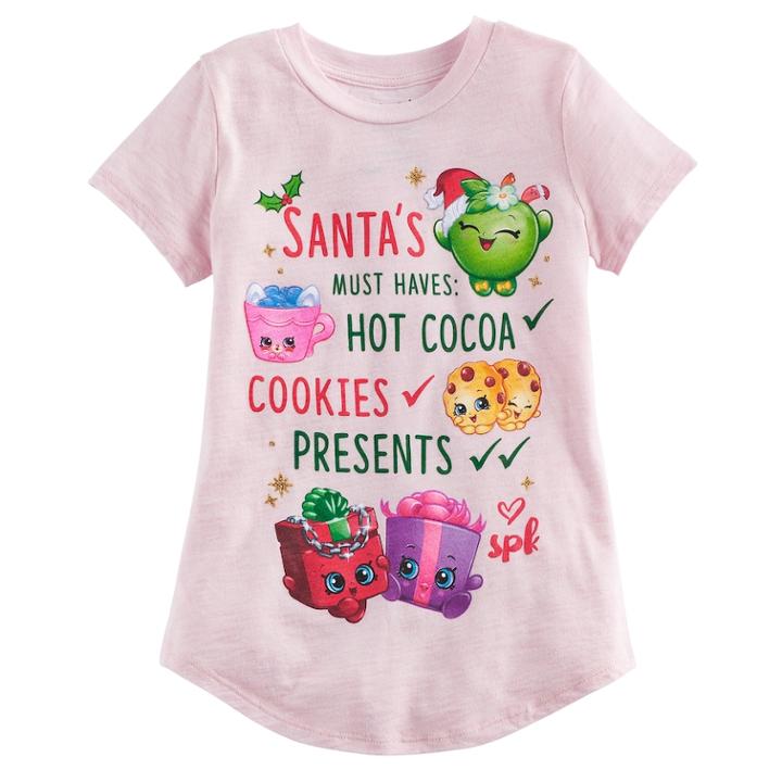 Girls 4-10 Jumping Beans&reg; Shopkins Apple Blossom, Hot Choc & Kooky Cookie Santa's List Graphic Tee, Size: 6, Dark Pink