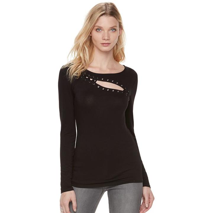Women's Rock & Republic&reg; Lace-up Grommet Tee, Size: Large, Black