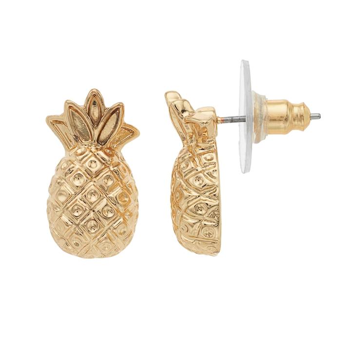 Lc Lauren Conrad Gold Tone Pineapple Nickel Free Stud Earrings, Women's, Yellow