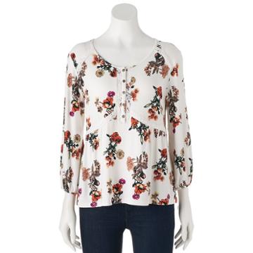 Juniors' Cloudchaser Lace Inset Peasant Top, Teens, Size: Large, Natural
