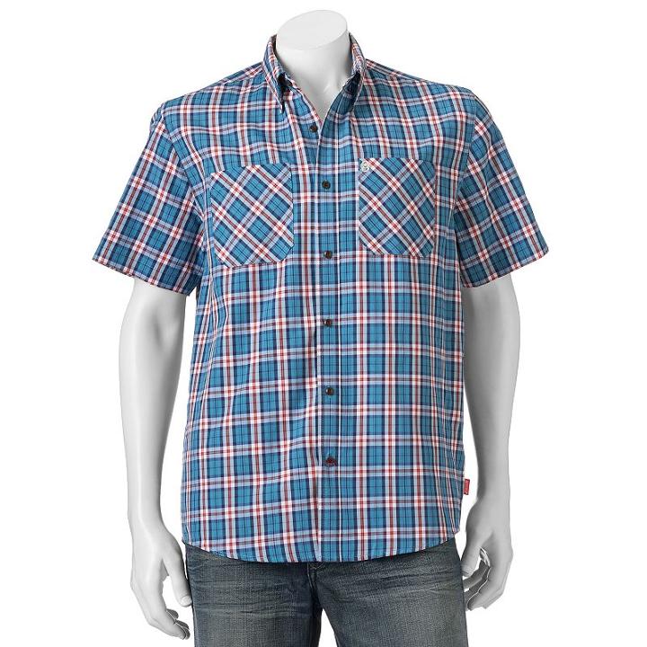 Men's Coleman Classic-fit Textured Plaid Performance Button-down Shirt, Size: Xxl, Turquoise/blue (turq/aqua)