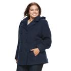 Plus Size D.e.t.a.i.l.s Faux-wool Double Breasted Peacoat, Women's, Size: 3xl, Blue
