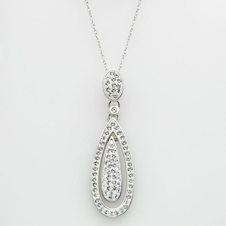 Sterling Silver Crystal Teardrop Pendant - Made With Swarovski Crystals, Girl's, Size: 18, White