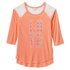 Girls 7-16 Mudd&reg; Raglan Lace High-low Graphic Tee, Girl's, Size: 12, Lt Orange
