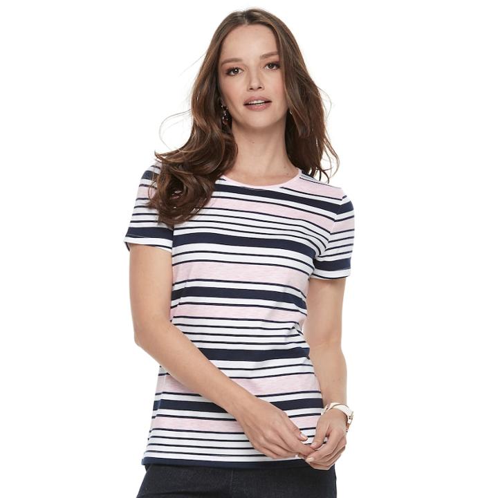 Women's Croft & Barrow&reg; Essential Crewneck Tee, Size: Large, Light Pink