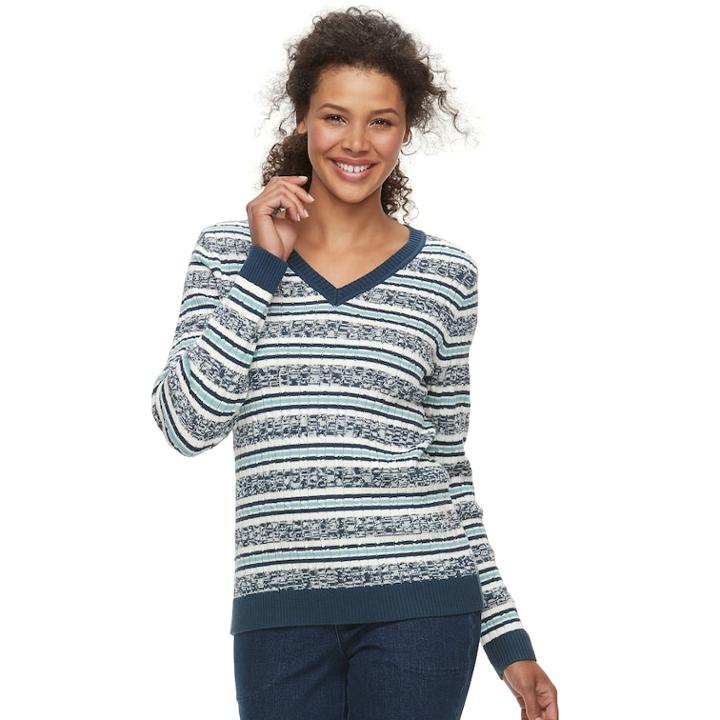 Women's Croft & Barrow&reg; Essential Cable Knit V-neck Sweater, Size: Xl, Dark Blue