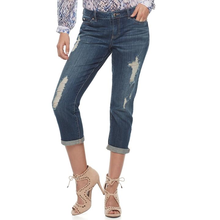 Women's Jennifer Lopez Ripped Capri Jeans, Size: 12, Dark Blue