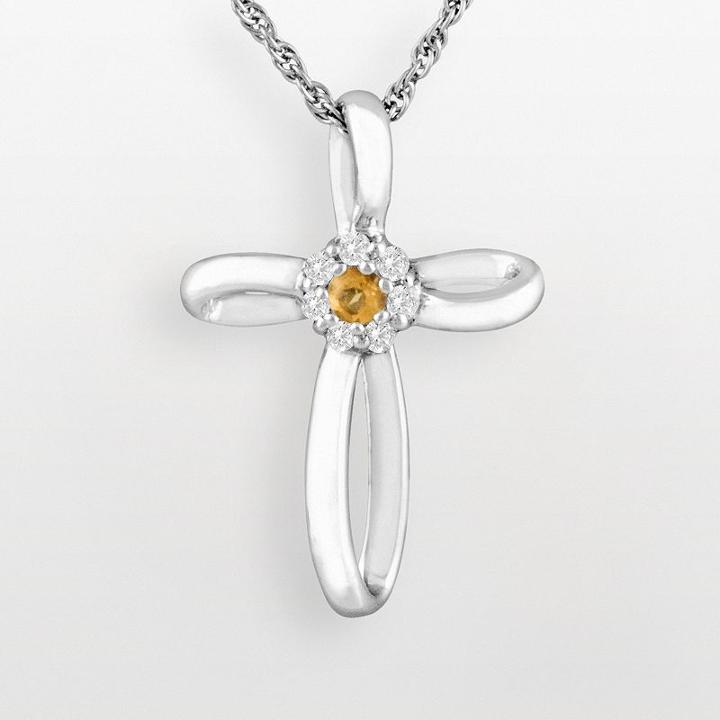 Sterling Silver Citrine Cross Pendant, Women's, Size: 18, Orange