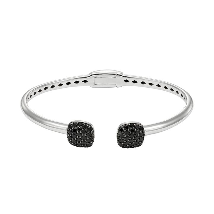 Black Spinel Sterling Silver Hinged Cuff Bracelet, Size: 6.5