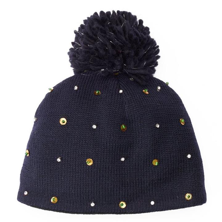 Women's Sijjl Wool Rhinestone & Beaded Beanie, Blue