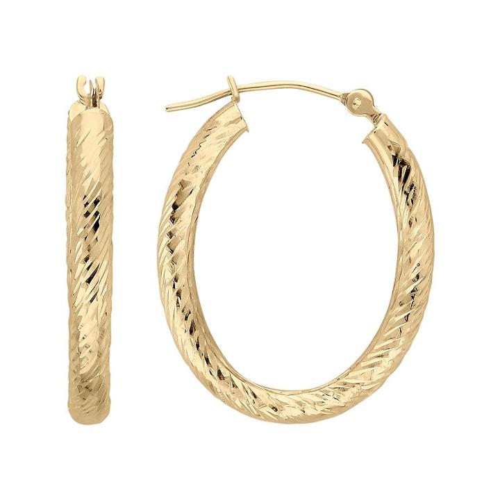 Everlasting Gold 10k Gold Textured Oval Hoop Earrings, Women's, Yellow